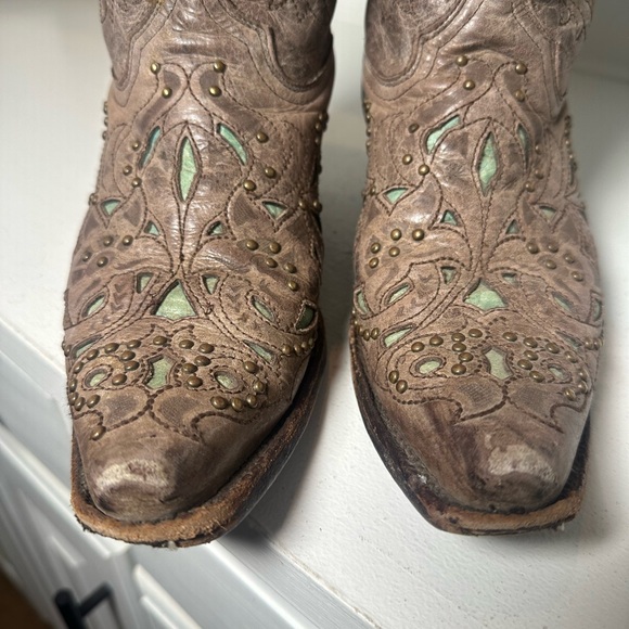 Corral Boots Western Studded Cowboy Women’s 7.5M Turquoise Inlay Leather - Picture 3 of 11
